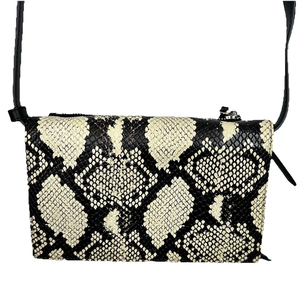 AllSaints Snakeskin Print Crossbody Wallet Bag Black White Convertible Leather